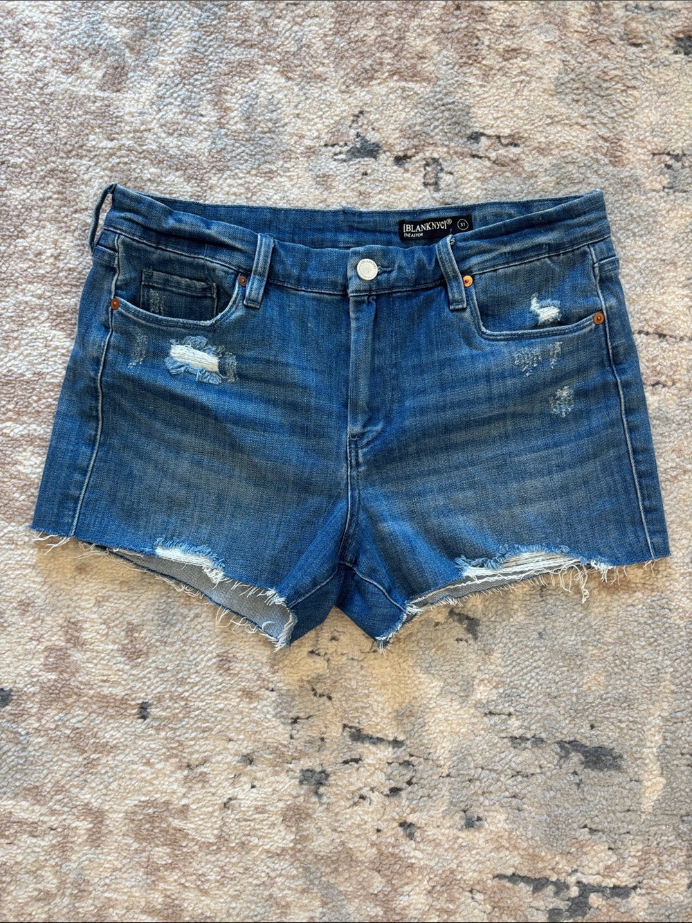 Blank NYC Dark Blue Distressed Denim Cutoff Shorts
